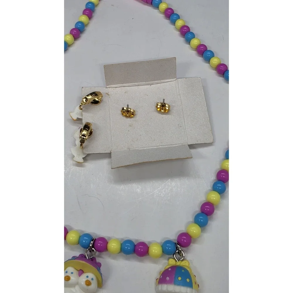 Vintage Avon Kids Rainy Day Ducks Necklace With Pierced And Clip on Earrings
